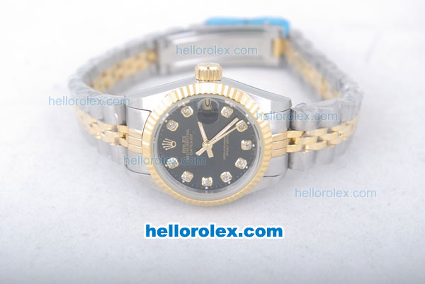 Rolex Datejust Oyster Perpetual Automatic Gold Bezel with Black Dial and Diamond Marking-Small Calendar - Click Image to Close